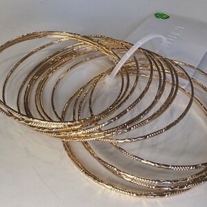 Forever 21 Bangle Bracelet Set Womens S/M Gold Textured Stackable 15pc Festival